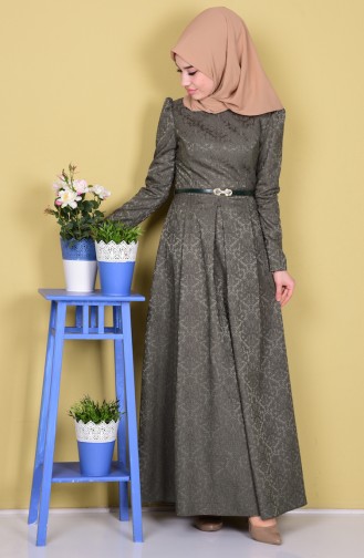 Khaki Hijab Dress 7101-11