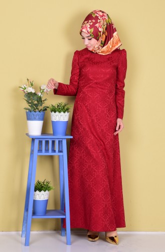 Claret Red Hijab Dress 2772-11