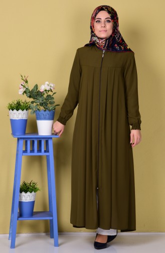 Pileli Fermuarlı Ferace 4001-02 Haki Yeşil