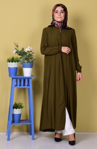 Pileli Fermuarlı Ferace 4001-02 Haki Yeşil
