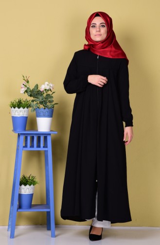 Pileli Fermuarlı Ferace 4001-05 Siyah