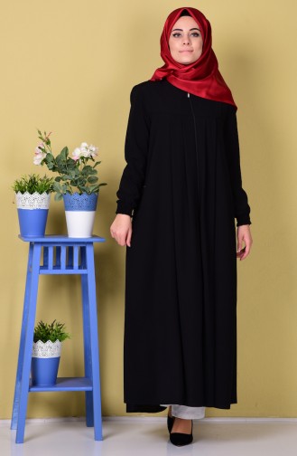 Pileli Fermuarlı Ferace 4001-05 Siyah