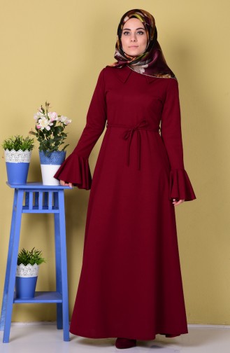 Claret Red Hijab Dress 7254-07