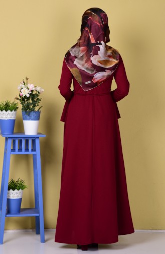 Claret Red Hijab Dress 7254-07