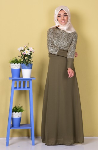 Light Khaki Green İslamitische Avondjurk 2369-17