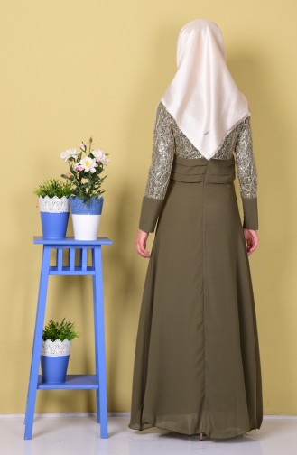 Light Khaki Green Hijab Evening Dress 2369-17