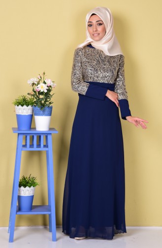 Light Navy Blue Hijab Evening Dress 2369-14