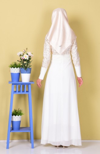 Ecru Hijab Evening Dress 2369-13