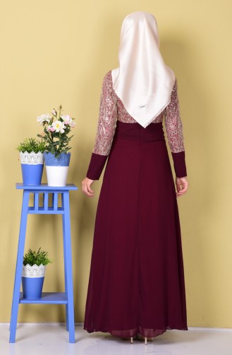 Dark Claret Red Hijab Evening Dress 2369-16