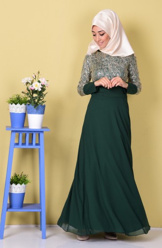 Dark Green İslamitische Avondjurk 2369-15