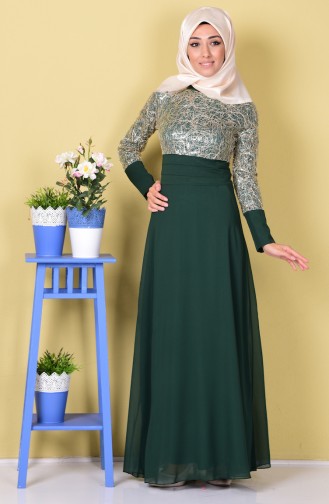 Große Größen Paillette Abendkleid   2369-15 Dunkelgrün 2369-15