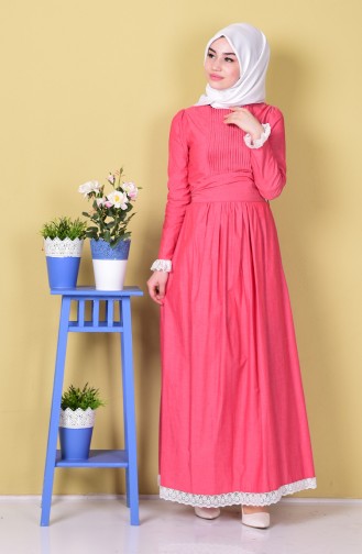 Kleid mit Spitzen Detail 0115-03 Koralle 0115-03