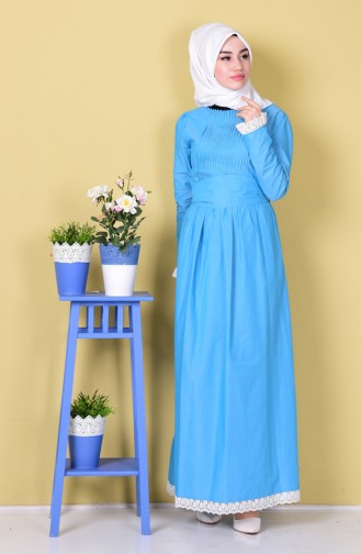 Kleid mit Spitzen Detail 0115-04 Türkis 0115-04