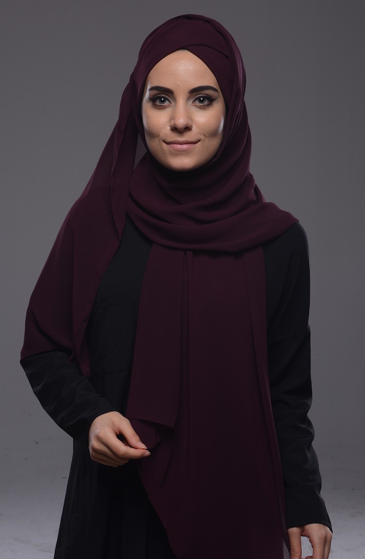 Boneli Şifon Şal 29 Koyu Mürdüm