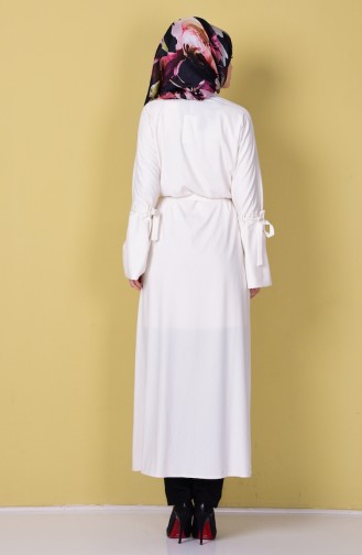 Abaya a Fermeture Col Officier 7720-06 Ecru 7720-06