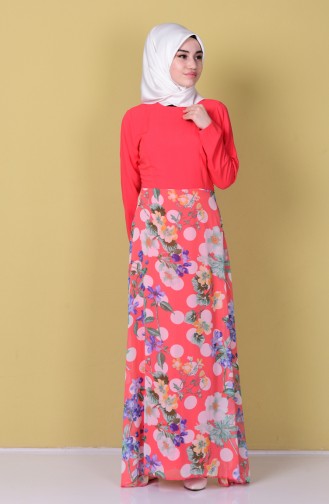 Coral Hijab Dress 5712-02