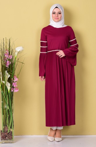 Pilise Detaylı Uzun Tunik 6209-04 Bordo