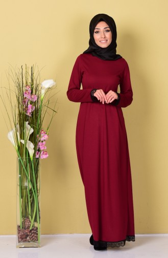 Claret Red Hijab Dress 7247-06