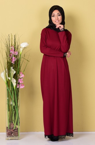 Claret Red Hijab Dress 7247-06