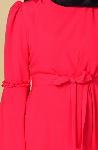 İspanyol Kol Kuşaklı Elbise 1401-01 Kırmızı