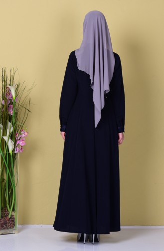 Abaya Détail Paillette 1506-02 Bleu Marine 1506-02