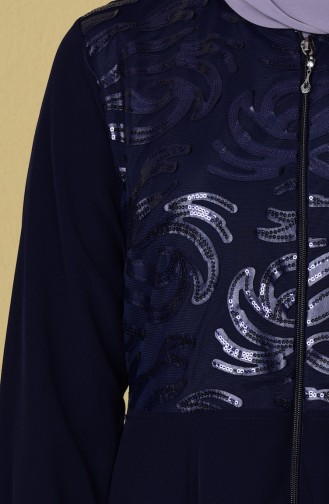 Abaya Détail Paillette 1506-02 Bleu Marine 1506-02