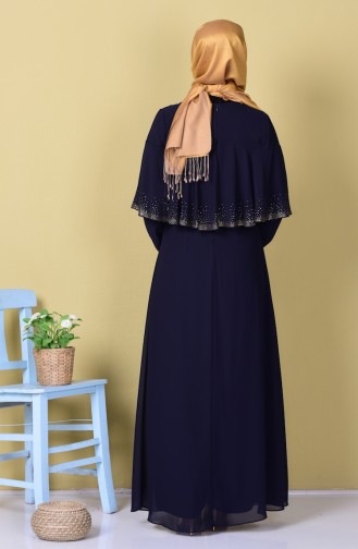 Navy Blue Hijab Evening Dress 99016-03
