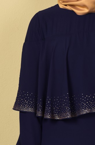 Navy Blue Hijab Evening Dress 99016-03