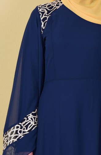 Navy Blue Hijab Evening Dress 52596-03