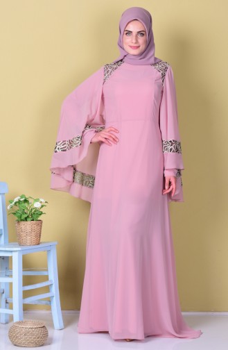 Powder Hijab Evening Dress 52596-04