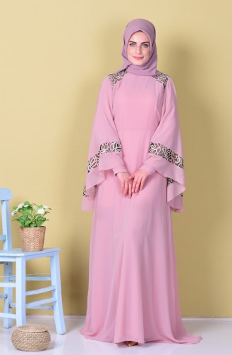 Powder Hijab Evening Dress 52596-04