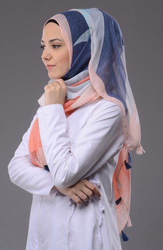 Geometrik Desenli Cotton Şal 9222-05 Turuncu