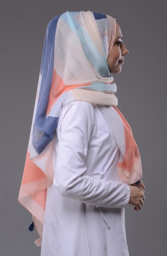 Geometrik Desenli Cotton Şal 9222-05 Turuncu