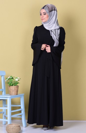 İspanyol Kol Kuşaklı Elbise 1401-08 Siyah