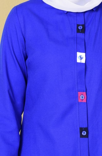 Tunique Garnie a Boutons 6187-14 Bleu Roi 6187-14