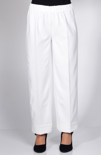 Pantalon Large Taille élastique 3087-02 Ecru 3087-02