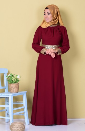 Dark Claret Red Hijab Evening Dress 2398-20