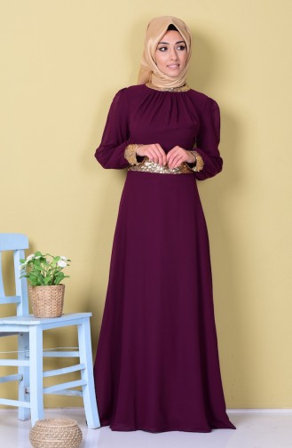 Plum Hijab Evening Dress 2398-21