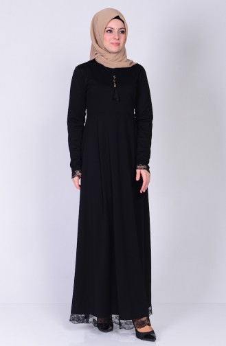 Dantel Detaylı Elbise 2055-01 Siyah