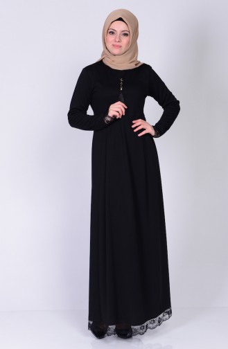 Dantel Detaylı Elbise 2055-01 Siyah