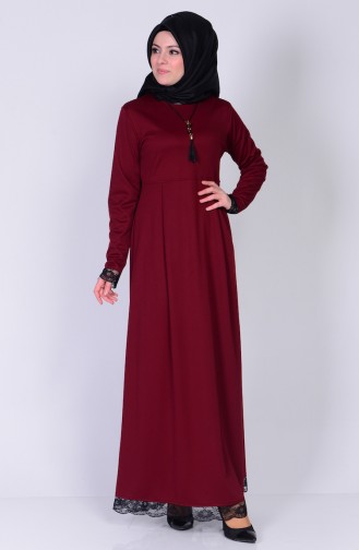 Weinrot Hijab Kleider 2055-06