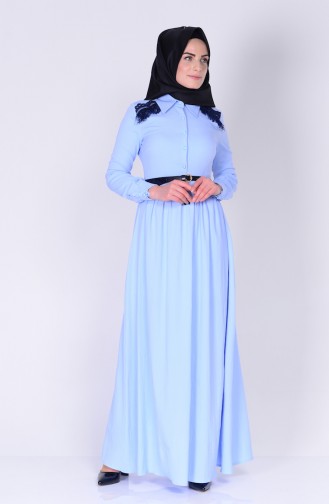 Kleid mit Gürtel 99011-02 Baby Blau 99011-02