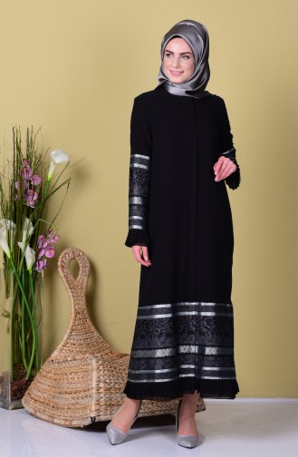 SUKRAN Pleats Detail Zippered Abaya 35757-01 Black Gray 35757-01