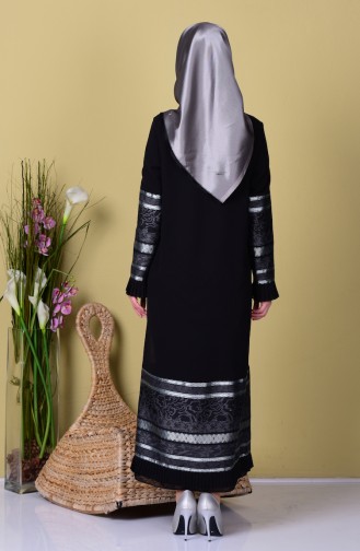 Gefaltetes Abaya mit Reißverschluss 35757-01 Schwarz Grau 35757-01