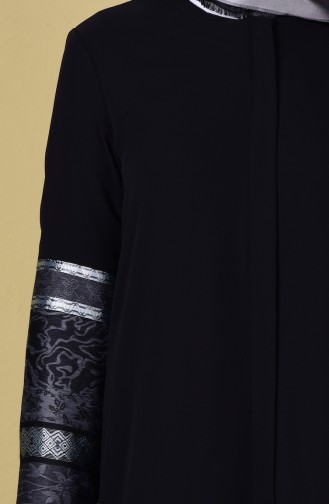 SUKRAN Pleats Detail Zippered Abaya 35757-01 Black Gray 35757-01