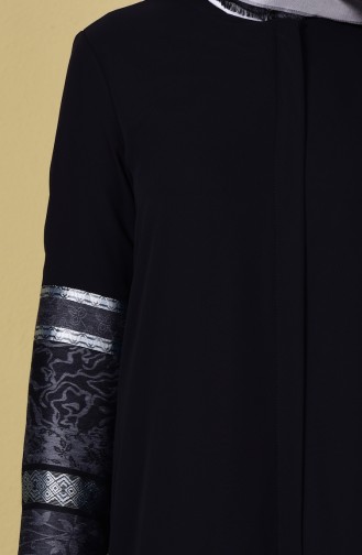 Abaya a Fermeture Détail Plis 35757-01 Noir Gris 35757-01