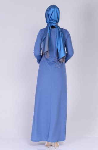Fırfır Detaylı Elbise 2063-04 Mavi