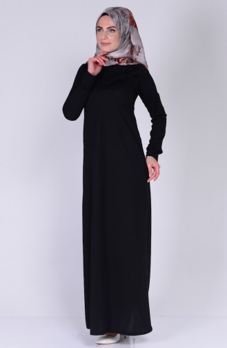 Fırfır Detaylı Elbise 2063-01 Siyah