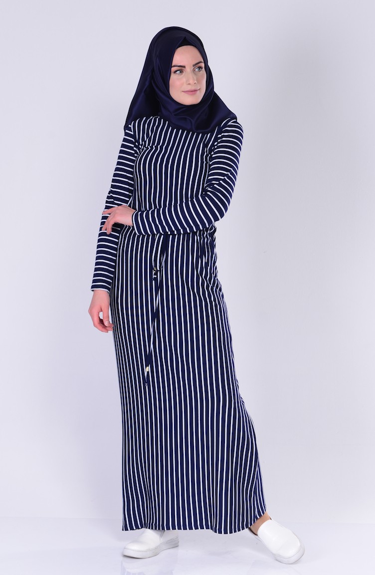 Zara Rayé Lin Mélange Midi Robe Marine Bleu Crème Blanc M 10 6 38