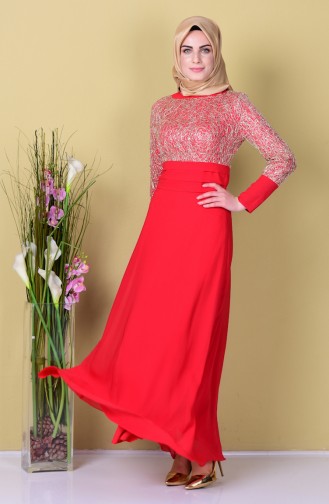 Red Hijab Evening Dress 2369-18